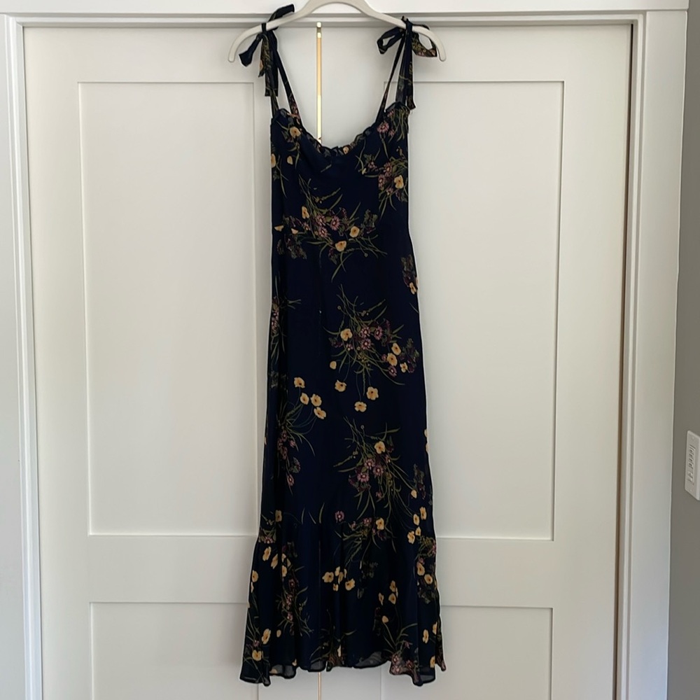Reformation Nikita Midi Dress in Mademoiselle (navy floral print)